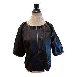 ELLE Black Button-Zipper 3/4 Sleeve Short Jacket w/Pockets Women's Size L